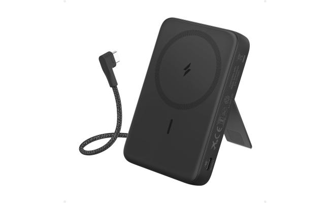 Anker Zolo Magnetic Power Bank, 10,000mAh Wireless Portable Charger with 30W Max Fast Charging, Battery Pack with Built-in USB-C Cable and Adjustable Stand, for iPhone 16/15 Series, AirPods - Black
